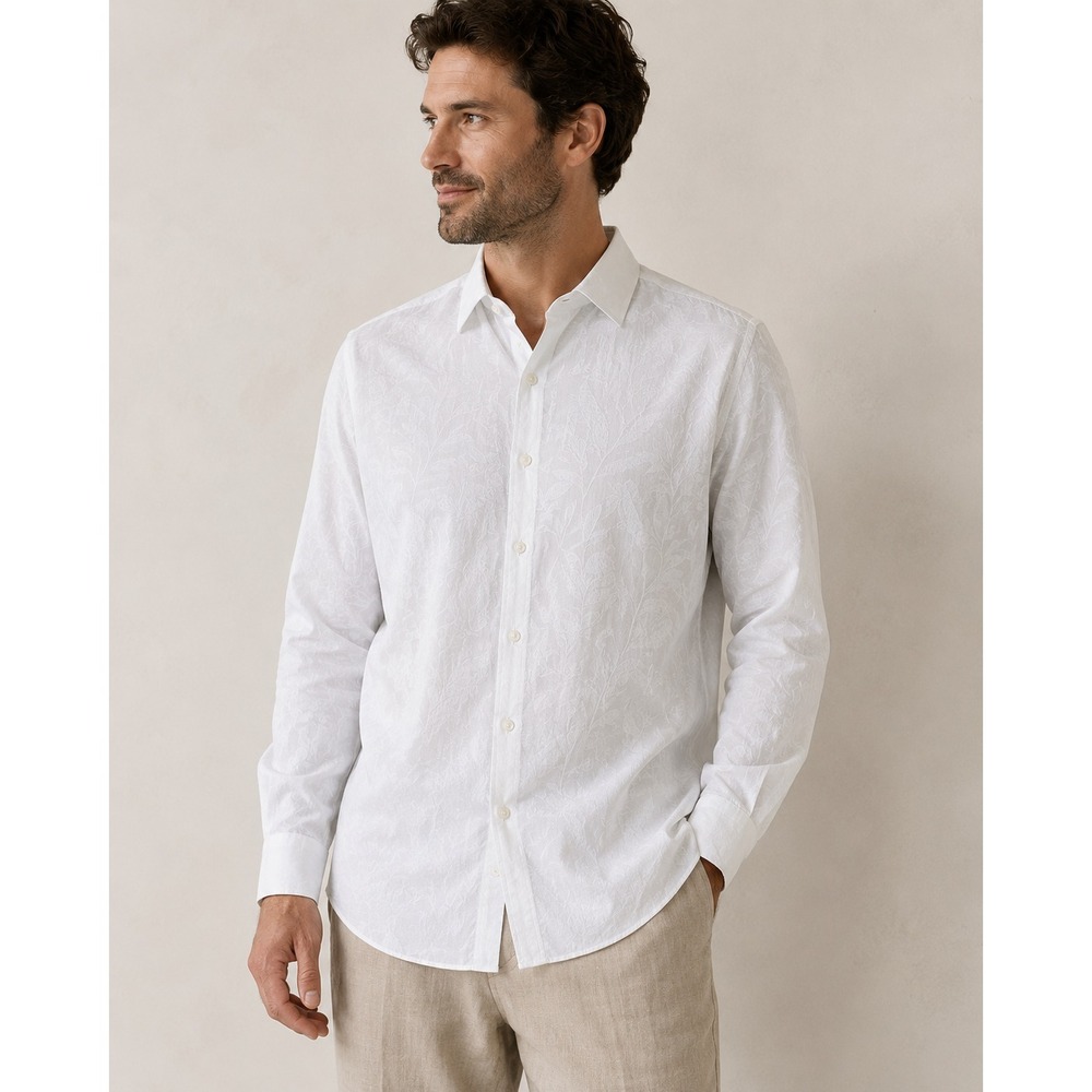NWT Murano Baird McNutt Linen Blend Shirt White Floral Texture LS Slim Fit Large - Picture 1 of 16
